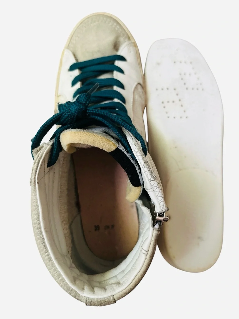 Golden Goose Slide Distressed Leather High Top Sneakers Size 39